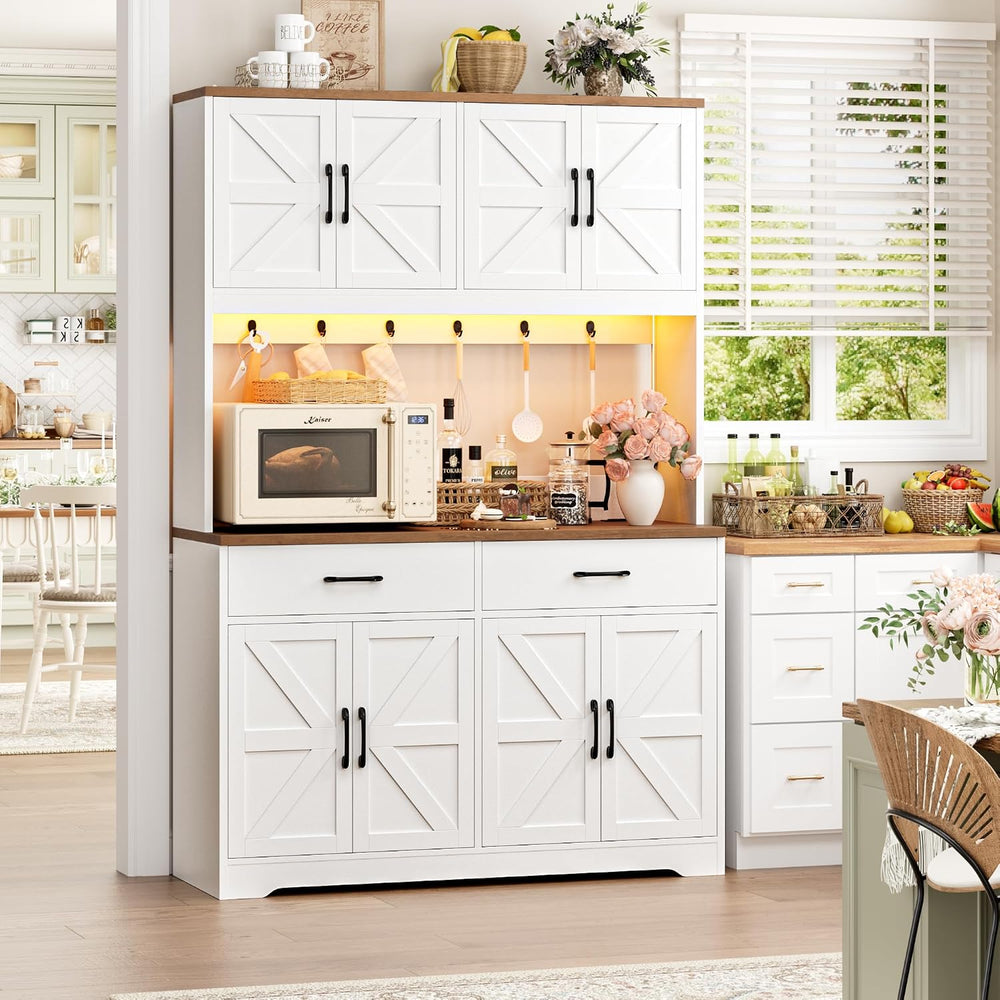 HIFIT 71" LED Pantry Cabinet with Charging Station, Tall Coffee Bar Cabi...