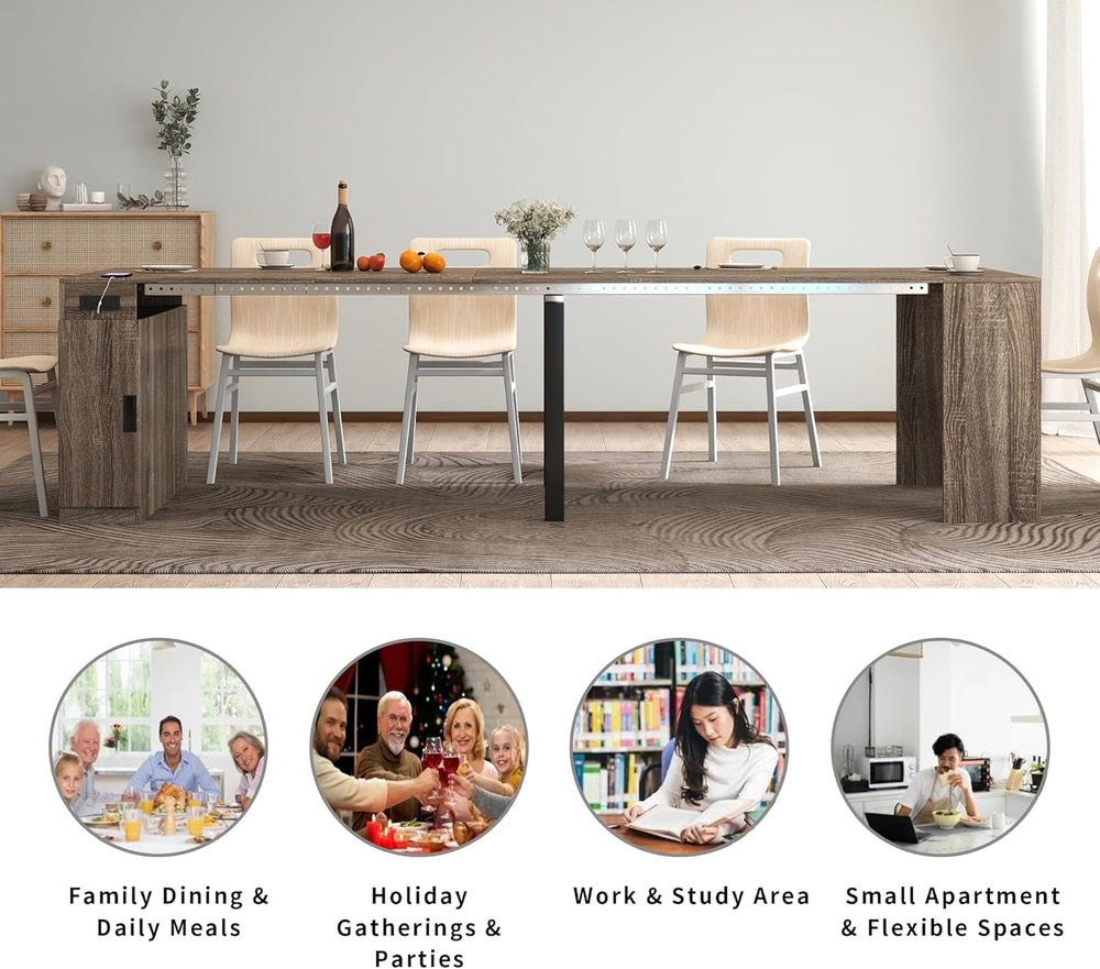 Extendable Dining Table with Storage, Transformer Extra Console Table for 1-1...