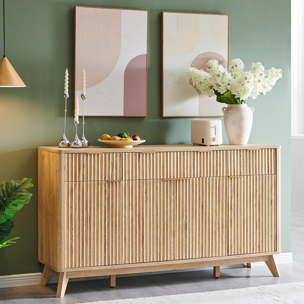 T4TREAM Large Buffet Sideboard Cabinet with Storages, 60" Fluted Modern ...