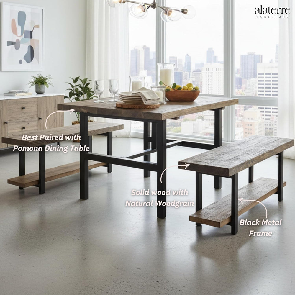 Alaterre Furniture Pomona Dining Bench Set of 2-48-Inch Modern Industrial Sol...