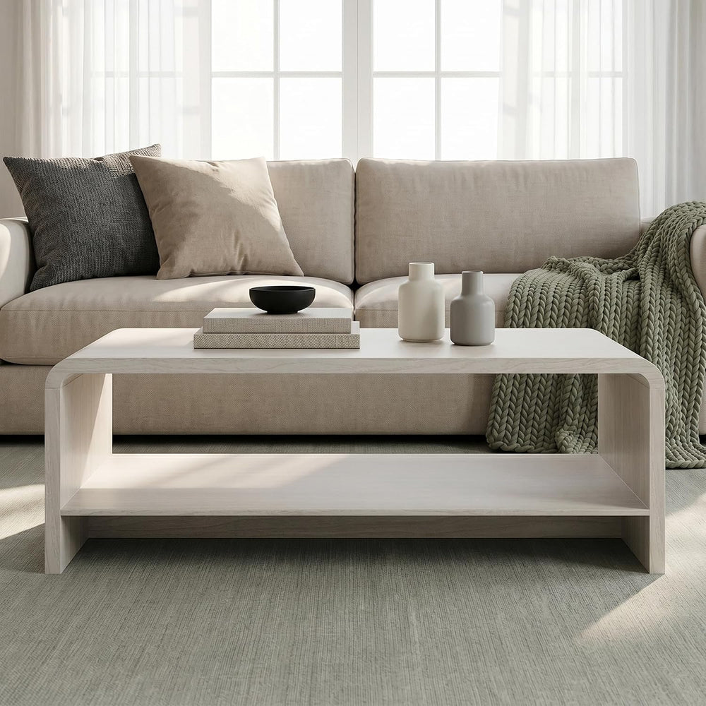 48" Coffee Table with Open Storage Shelf, 2-Tier Minimalist Wooden Coffe...