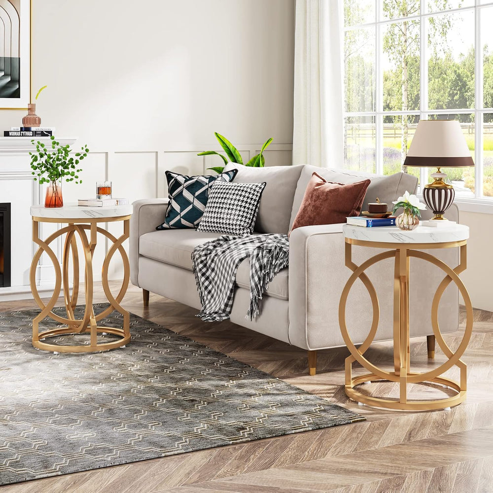Tribesigns Modern Round End Table Set of 2 with Thickened Tabletop