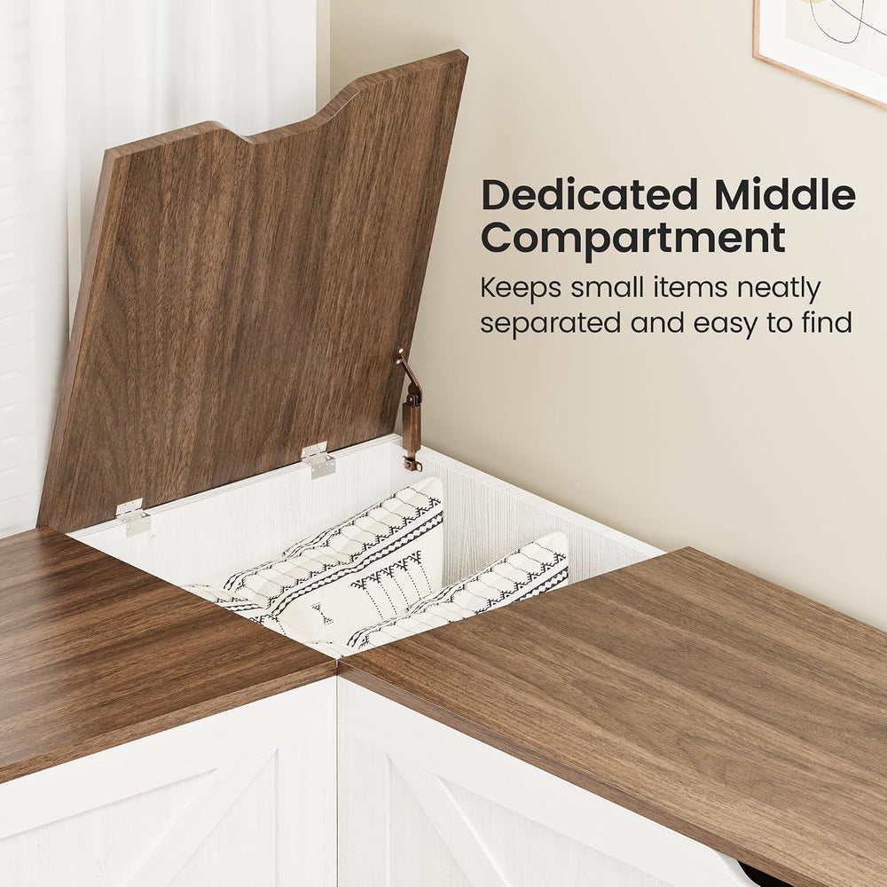L Shaped Storage Bench, 63" Corner Bench with Storage, Breakfast Nook Be...