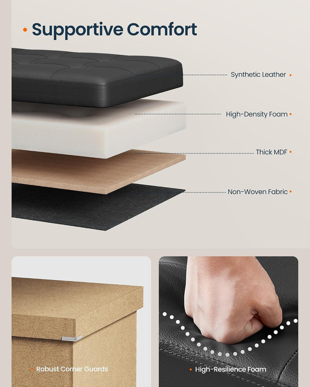 SONGMICS HOME Foldable Foot Rest Stool, Storage Ottoman, Tufted Design, PU Le...
