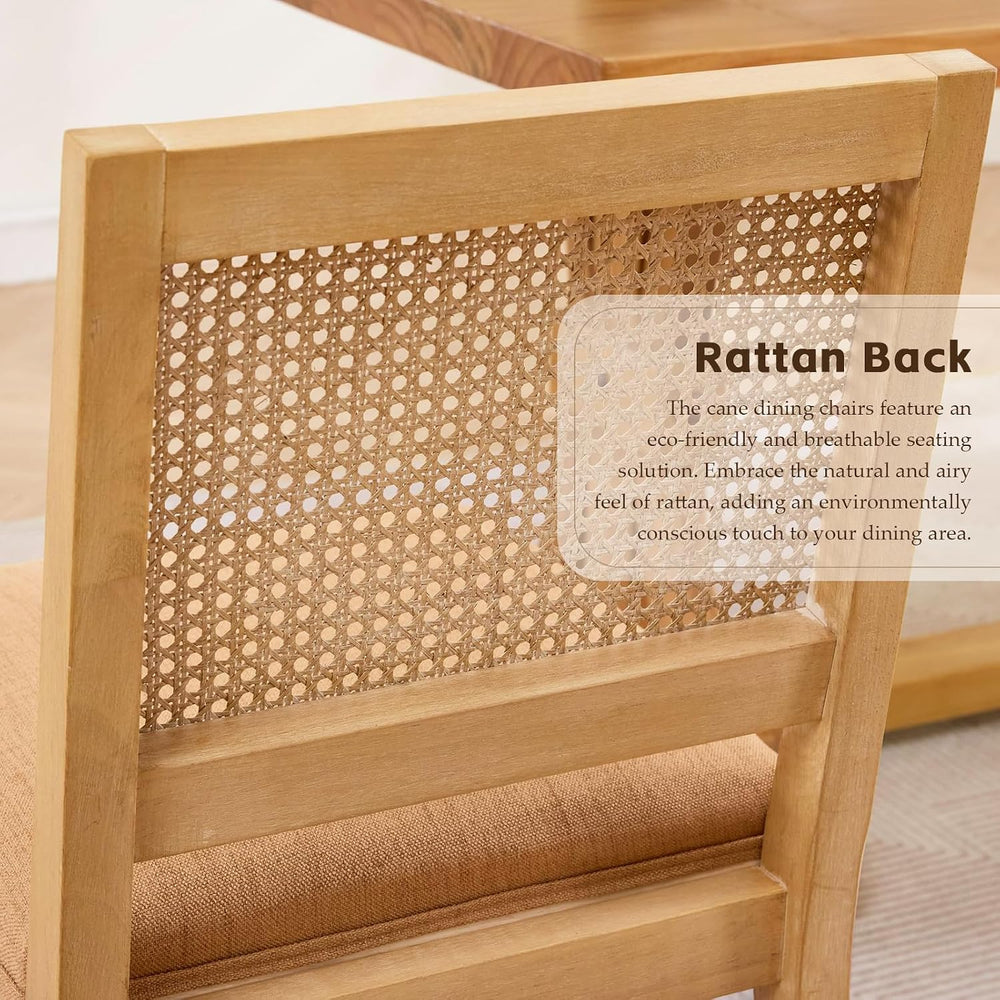 Rattan Dining Chairs Set of 4, French Country Cane Back Upholstered Kitchen C...