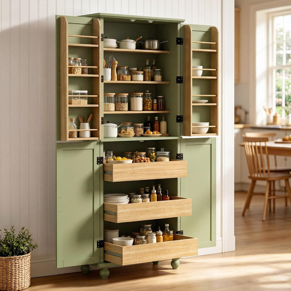 Scurrty Kitchen Pantry Cabinet, 69'' Pantry Storage Cabinet with 4 Do...