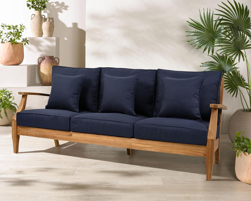 SAFAVIEH Couture Outdoor - Martinique 3-Seat Sofa - Natural & Navy - Teak...