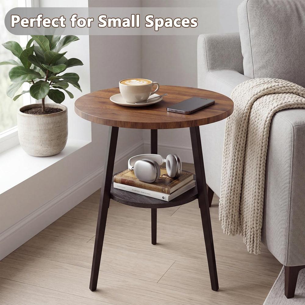 Round End Table, 2-Tier Side Table with Storage Shelf for Small Spaces, Night...