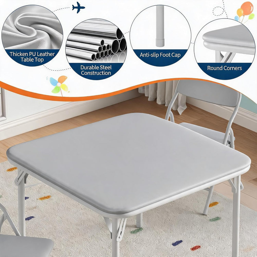 Garvee 3-Piece Folding Table and Chairs for Boys and Girls, Grey