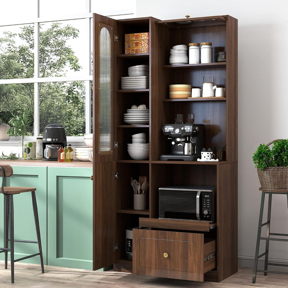 ZeHuoGe Modern Freestanding Kitchen Pantry Cabinet, Multi-Purpose Storage wit...