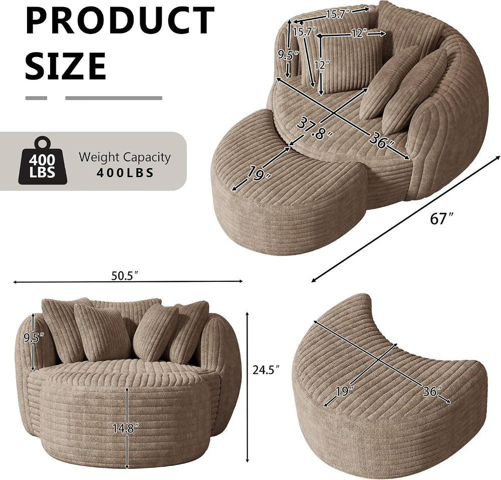 50.5" W x 67" D Oversized Chaise Lounge Chair with Ottoman,Light Ca...