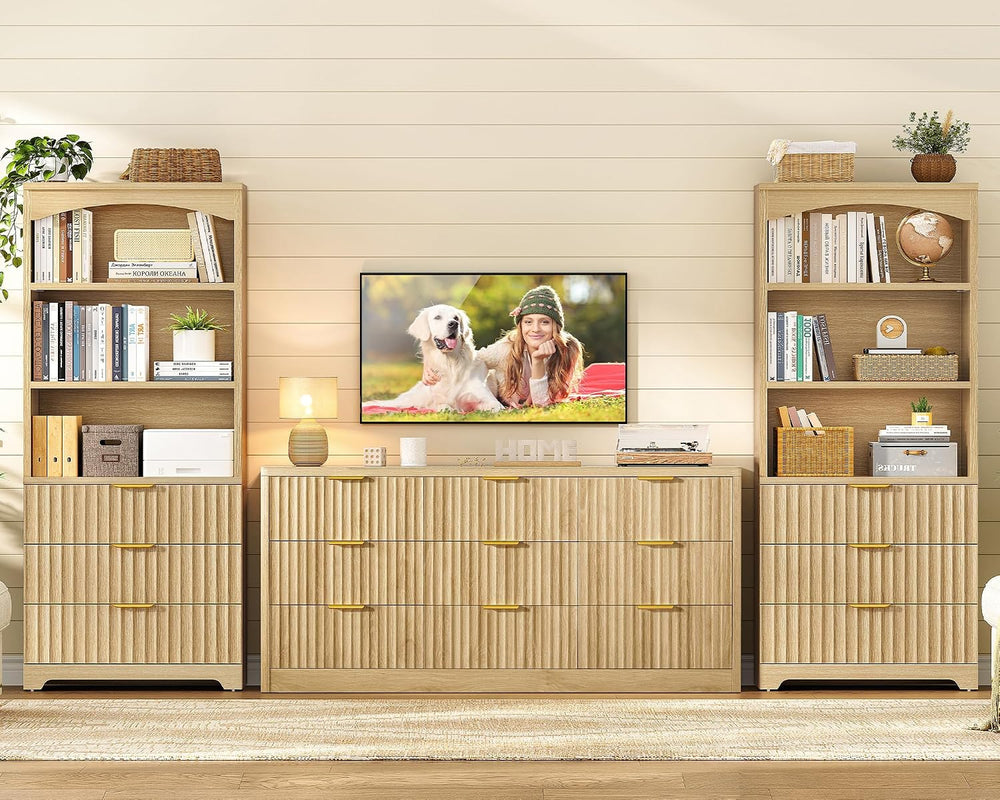 TEENFON 63.3" Tall Bookshelf, Bookshelves and Bookcases with Drawers, Ar...
