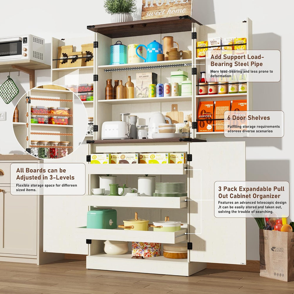 Farmhouse Kitchen Pantry Cabinet with 3 Drawers,71" Tall Rustic Wood Sto...