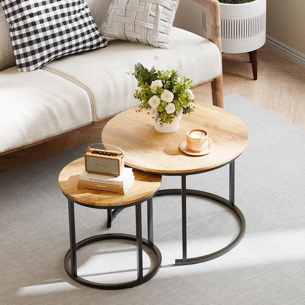 Garden 4 you Nesting Coffee Table, 23.6" Round Coffee Table Set of 2, Wo...