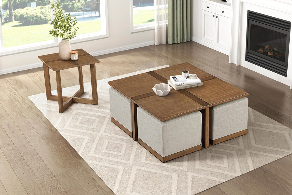 Penau Square End Table, Contemporary Wooden Side Table with Mixed Maple and W...