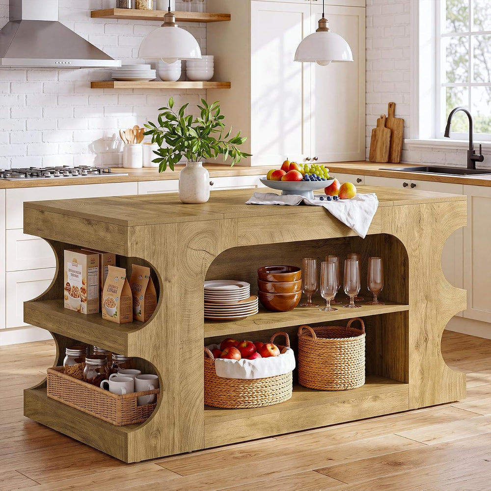 Tribesigns 63" Kitchen Island with Storage and Seating Area, Island Tabl...