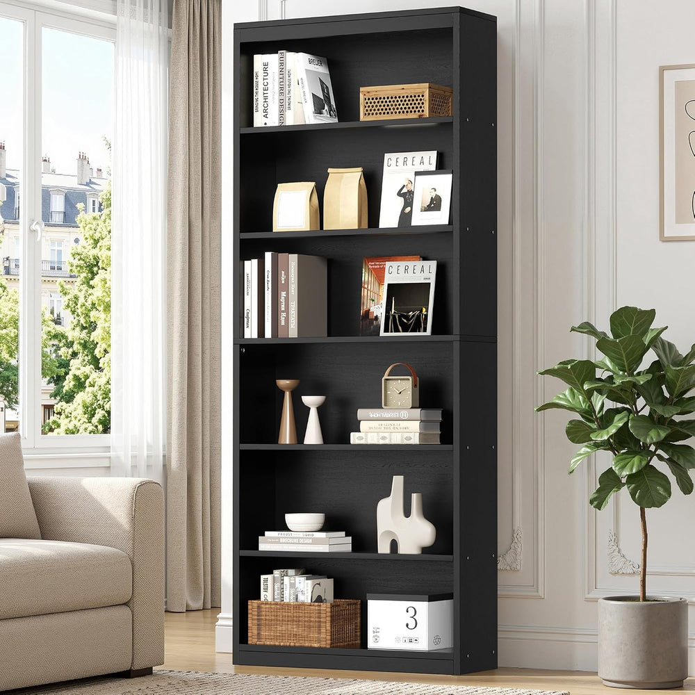 Vongrasig 71" H Tall Bookshelf, Modern Wood Display Bookcase, Black