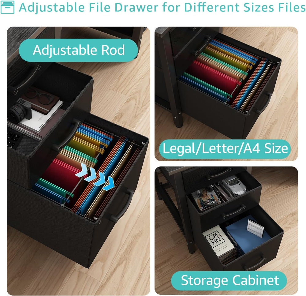 Lufeiya Computer Desk with File Drawers Cabinet, 47 Inch Reversible Home Offi...