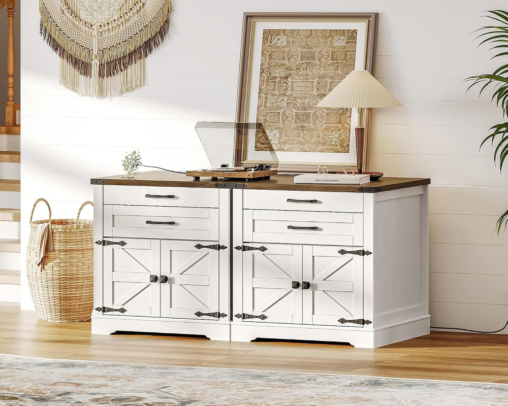 RALGEND Farmhouse End Table with Charging Station, 24'' Sofa Side Tab...