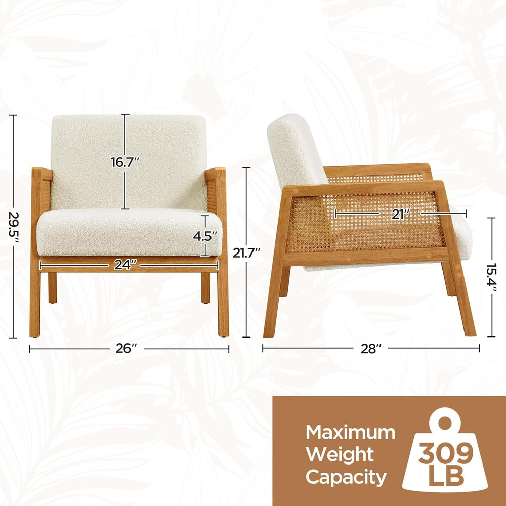 Yaheetech Rattan Accent Chairs Set of 2, Boho Vintage Armchairs, Ivory