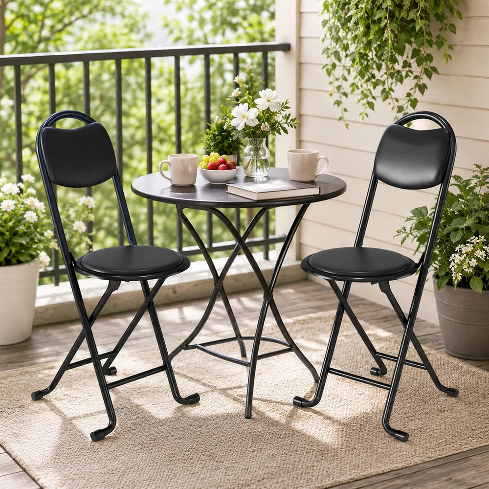 2 Pack Folding Stool with Back, 17 Inch Small Folding Chair, Black Stool with...