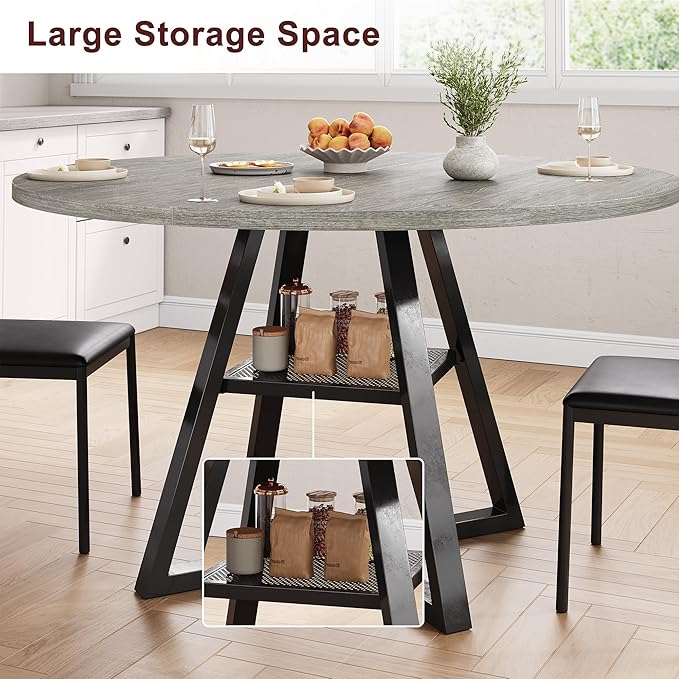 Round Dining Table for 4,Kitchen Dining Room Circle Dinner Pedestal Table,Spa...