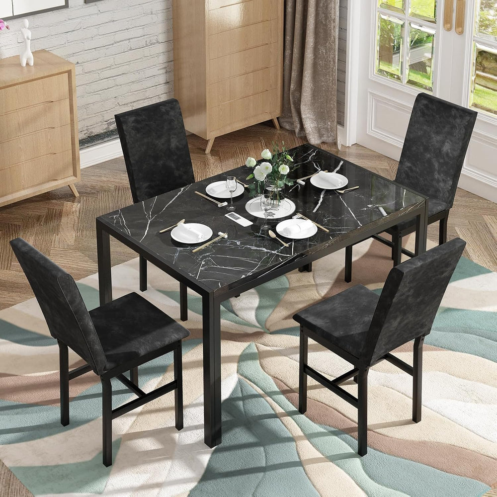 AWQM Products 5-Piece Marble Dining Set, Modern Kitchen Table and Chairs for ...