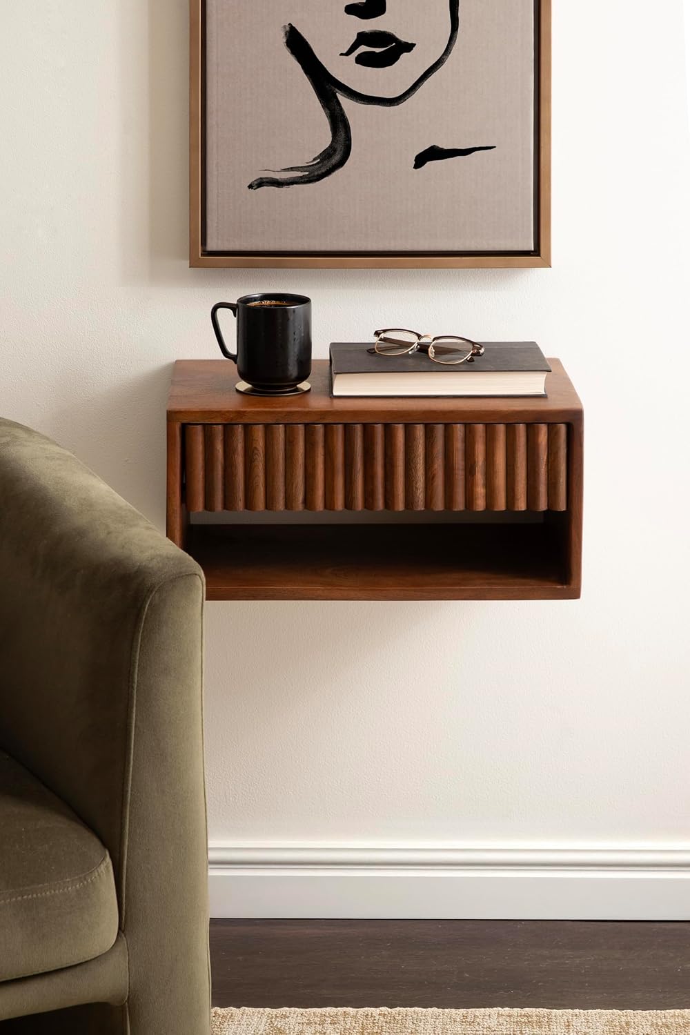 Kate and Laurel Reid Ribbed Wooden Tiered Floating Side Table, 18 x 10 x 9, W...