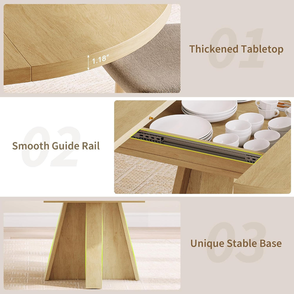 iPormis 43.3in-59in Extendable Round Dining Table for 4-6, Modern Wooden Kitc...