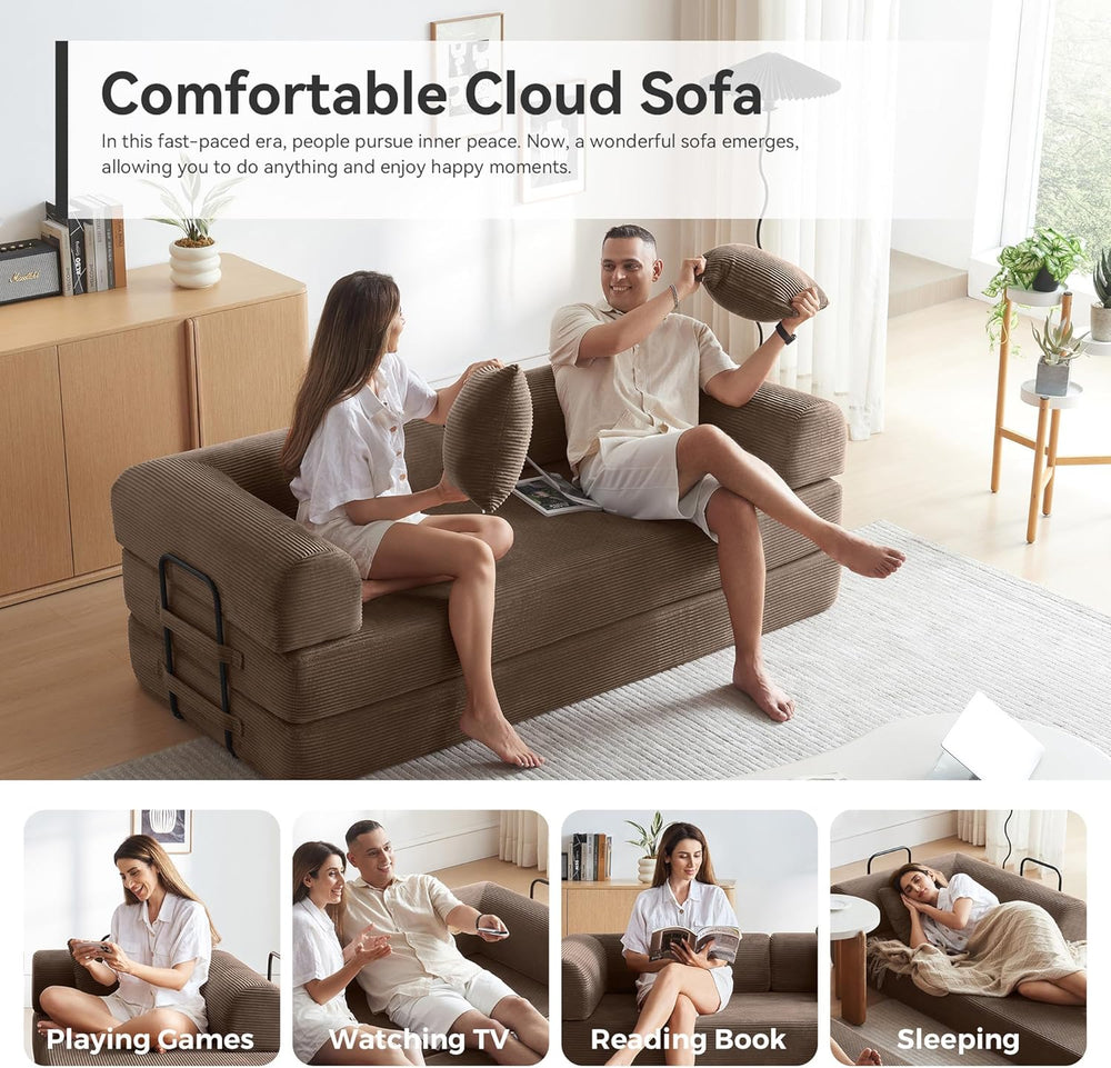 Convertible Modular Sleeper Sofa Bed, Mid Century Modern Decor Love Seat Memo...