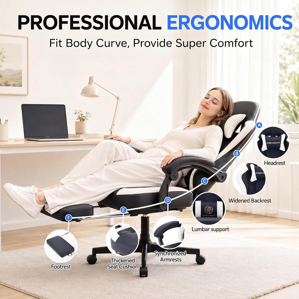 Desk Computer Gaming Chair - High Back Ergonomic Office Chair with Footrest a...