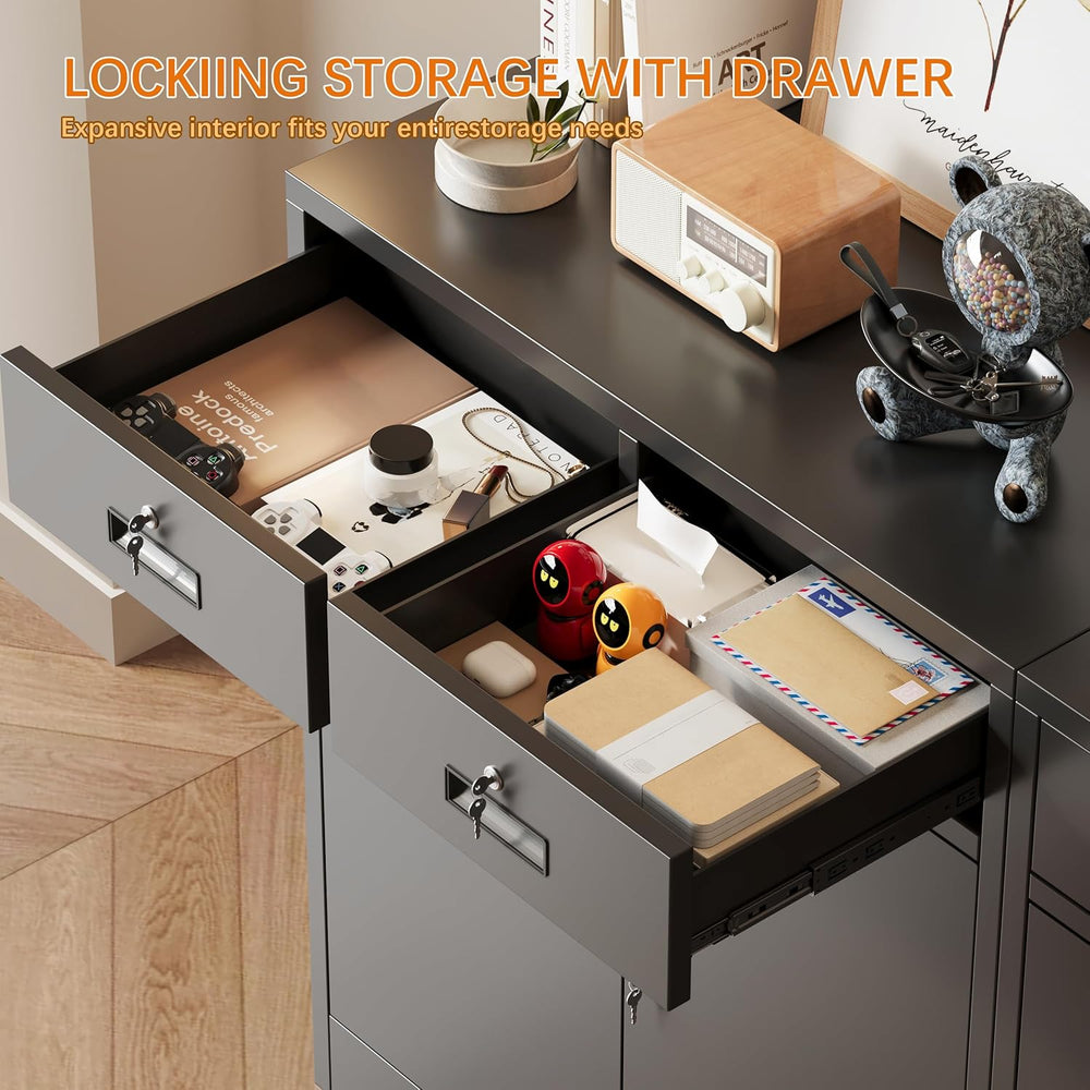 Locking Storage Cabinet, 36" H Metal Storage Cabinet, Metal Garage Stora...