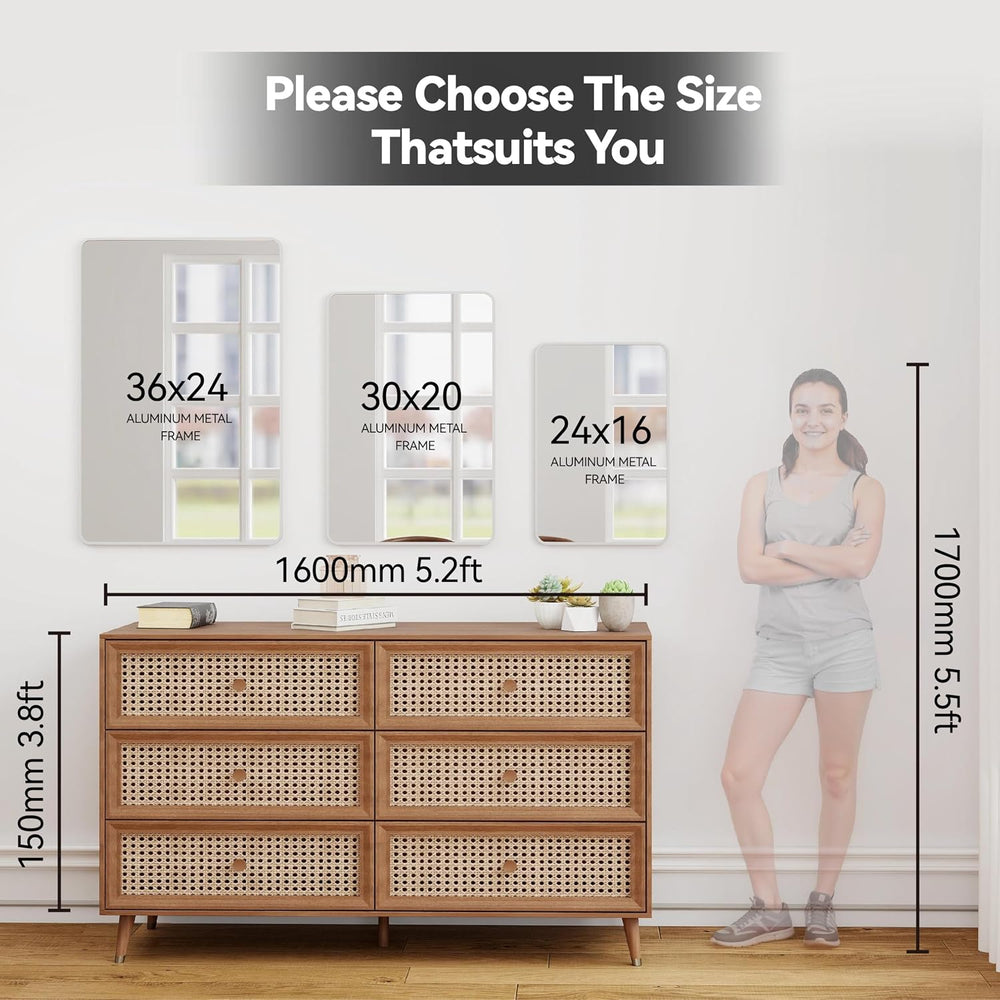 36x24 Bathroom Mirror Rect Wall Mounted Aluminum Metal Frame Silver