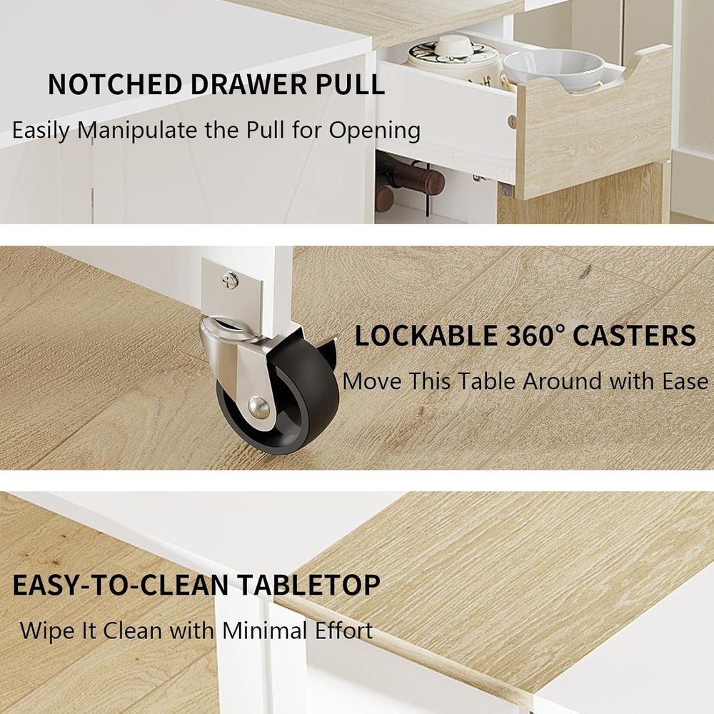Folding Dining Table with 6 Wheels, Drop Leaf Tables for Small Spaces, Foldab...