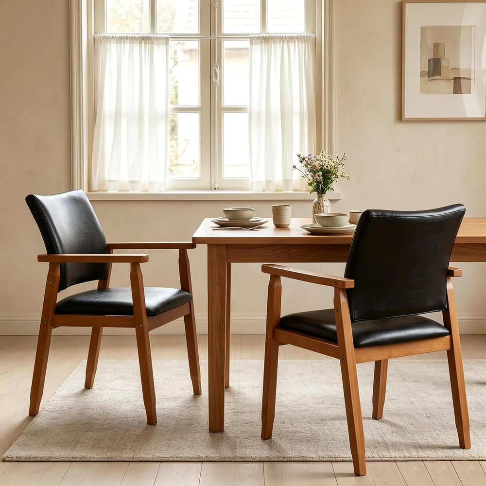 GOTMINSI Mid-Century Modern PU Leather Dining Chair with Arms, Solid Wood Fra...