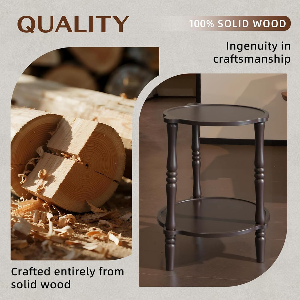 Accent Wood End Table, 2-Tier Round Bedside Table, Natural Side Table Nightst...