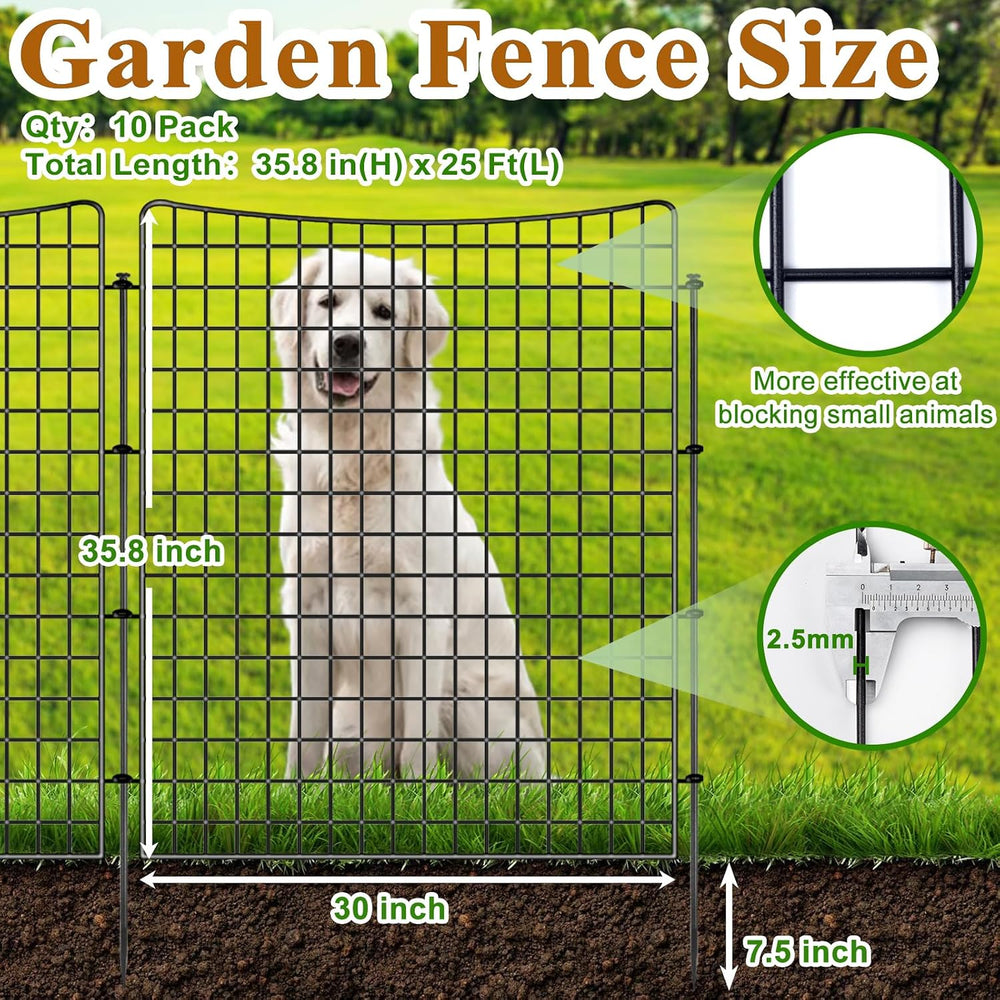 10 Panels Garden Fencing Animal Barrier, 36in(H) X 25ft(L)