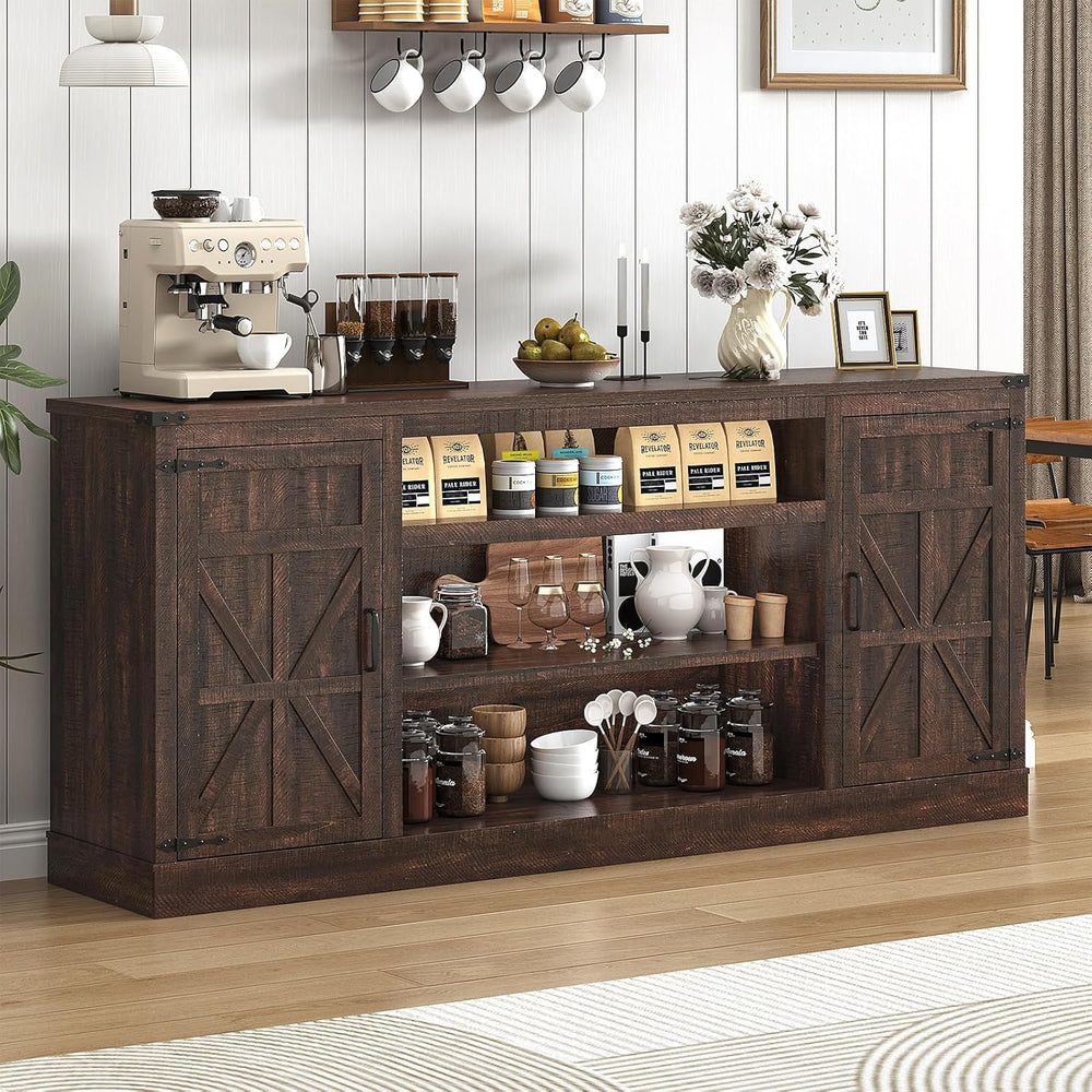 XVD 75" Farmhouse Coffee Bar Cabinet with Charging Station, Sideboard Bu...