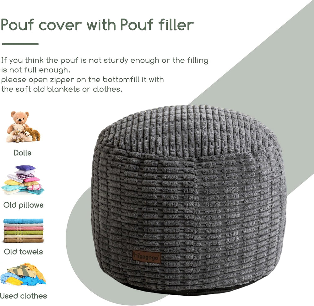 HIGOGOGO Pouf Ottoman Stuffed Round Modern Foam Filled Foot Rest Poufs for Li...