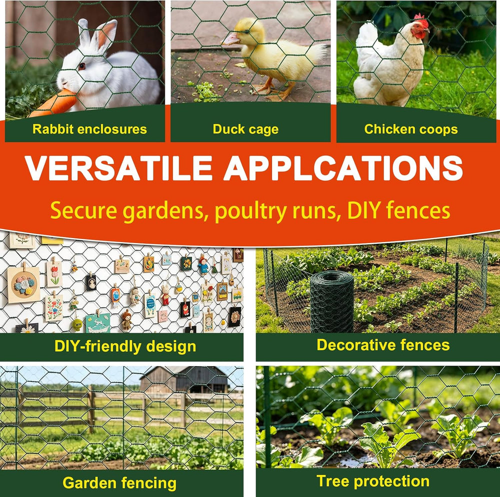 Green 19GA Chicken Wire 24inx150ft, Chicken Wire Fencing, Garden Fence, Metal...