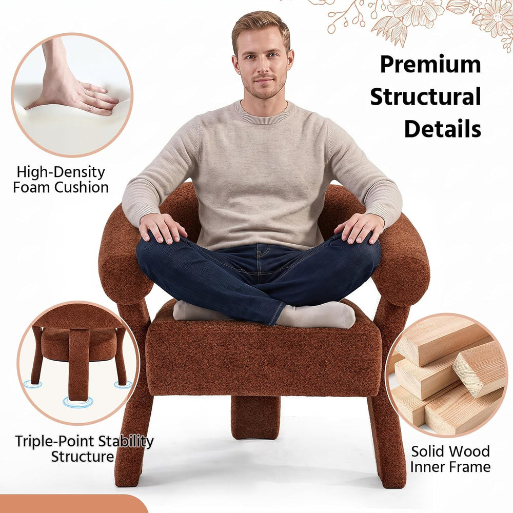 ANJ Modern Chenille Accent Chair, Barrel Armchair with Solid Wood Legs & ...