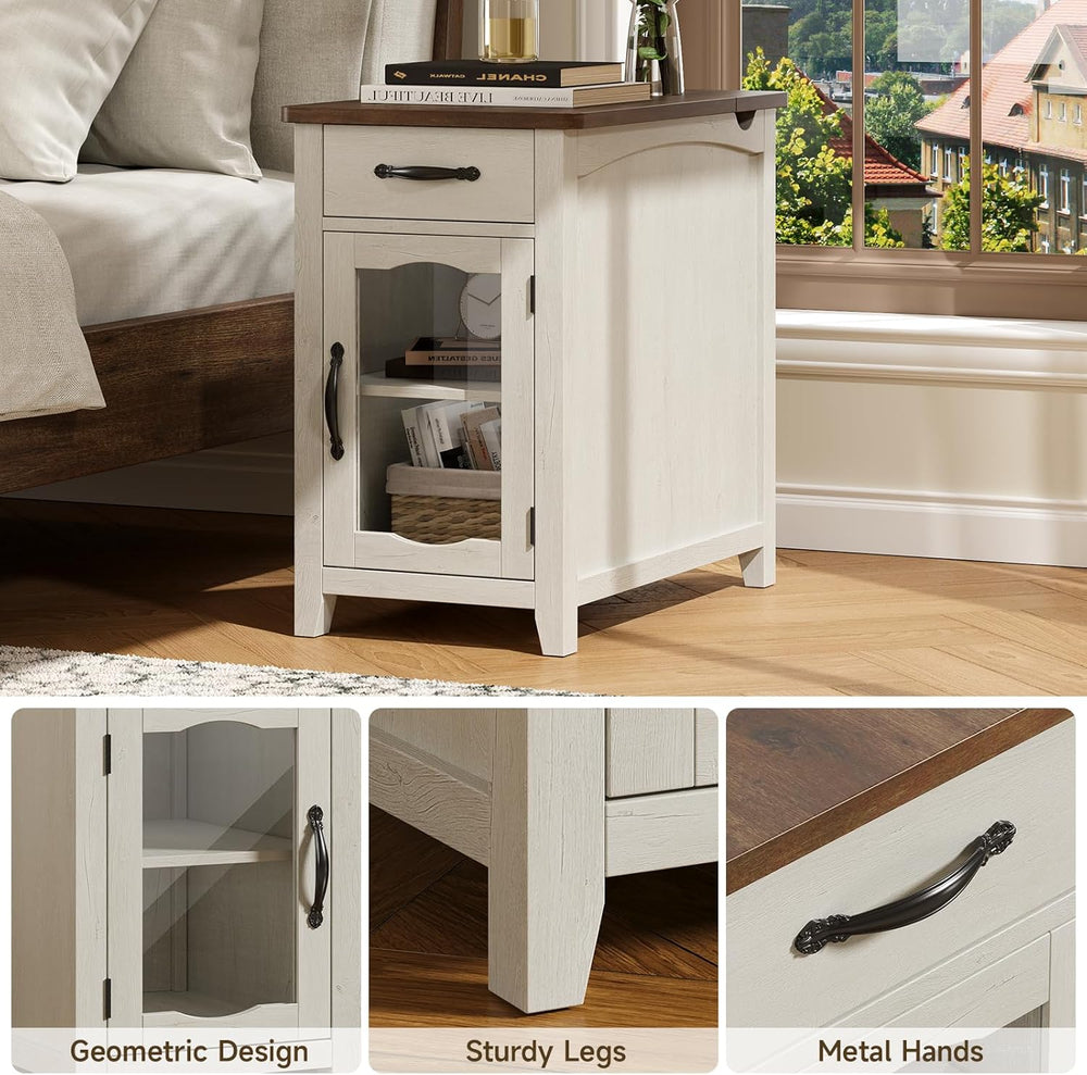 ONBRILL End Table with Charging Station, Narrow Side Table for Living Room, F...