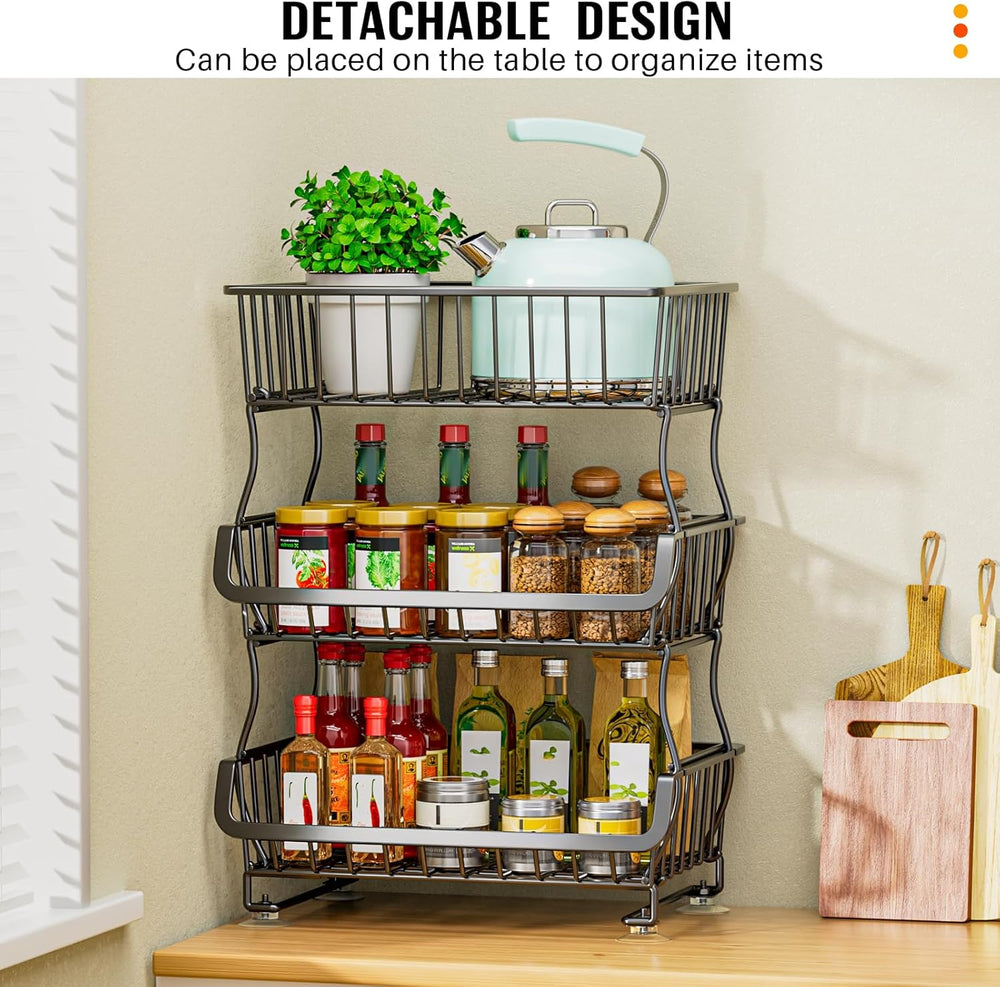 Gsiekare 3-Tier Rolling Pantry Organizer and Storage Cart with Wheels – Stack...