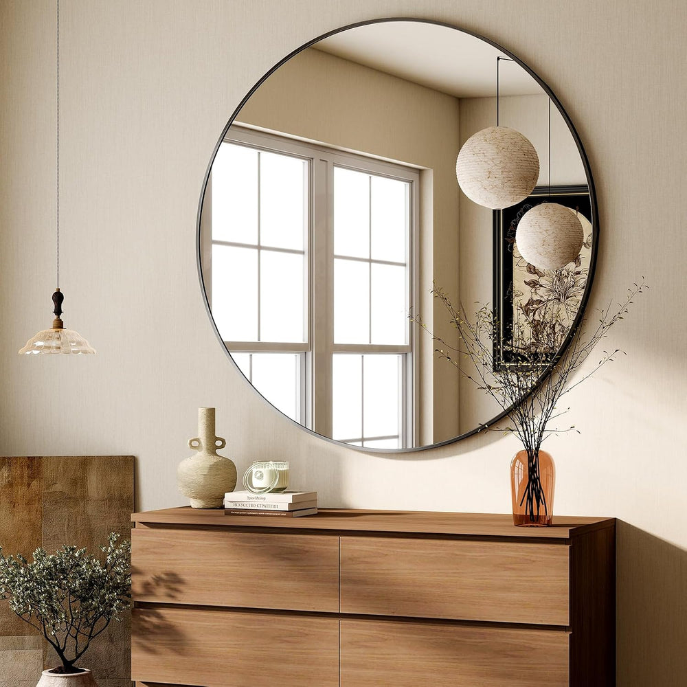 HARRITPURE 48 Inch Round Mirror Black Circle Bathroom Mirror