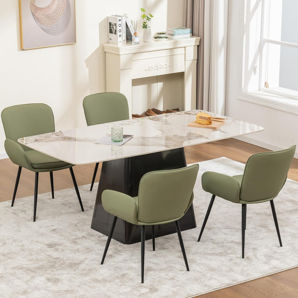 VKNOW Modern Faux Leather Dining Chairs Set of 2 with Armrest, Green | Armed ...