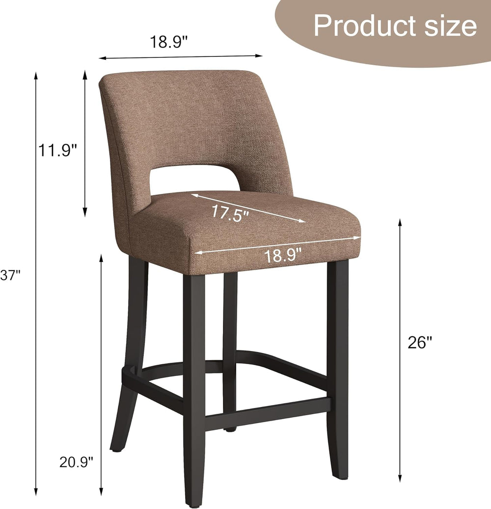 VKNOW Bar Stools Set of 2, 26" Upholstered Counter Height Bar Stools