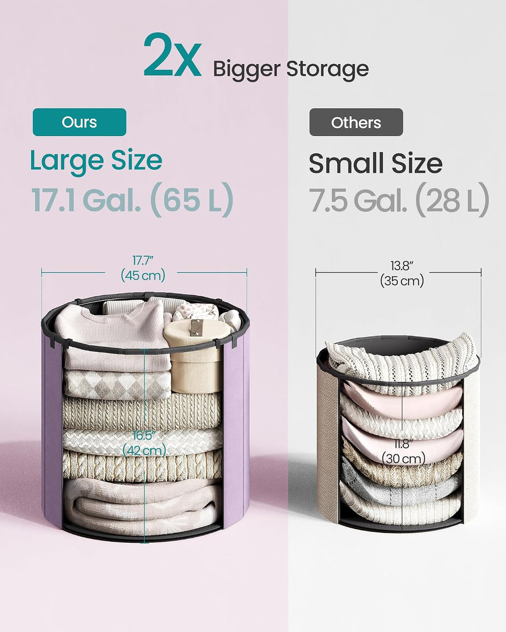 SONGMICS Mazie Collection - Round Storage Ottoman, Folding Footrest Stool wit...