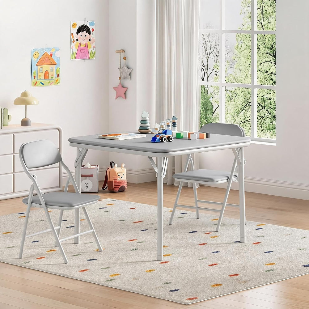 Garvee 3-Piece Folding Table and Chairs for Boys and Girls, Grey