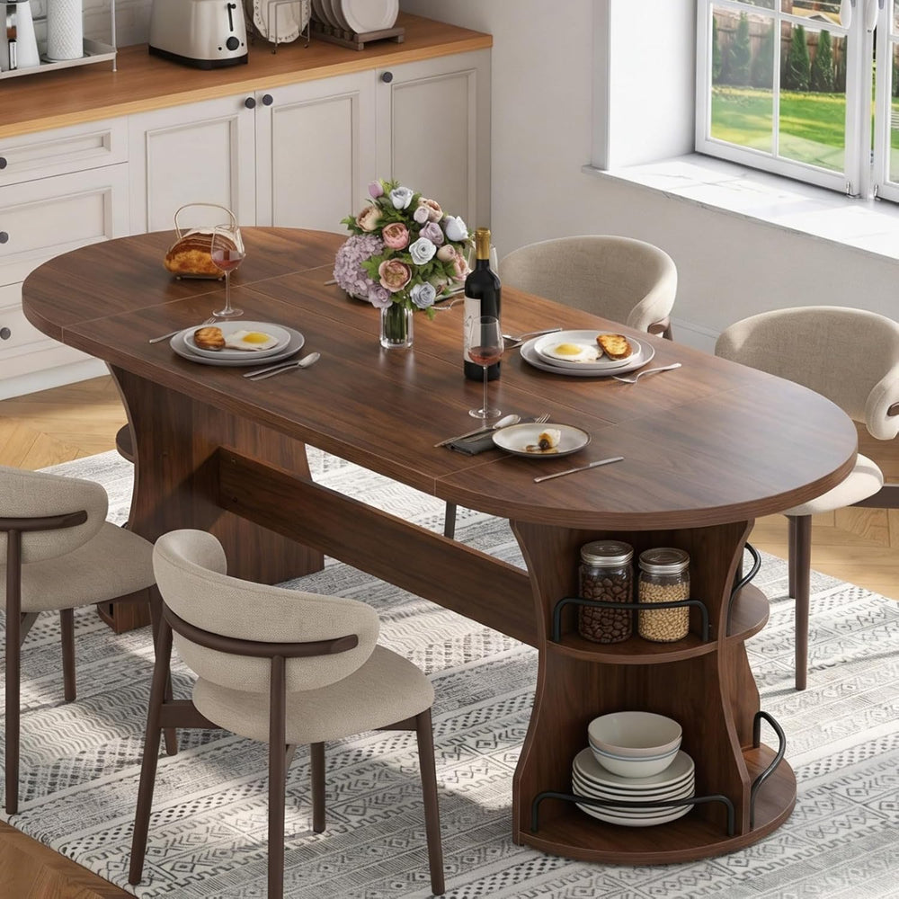 70.8" Dining Table for 4-6, Oval Kitchen Tables with Storage, Long Dinne...