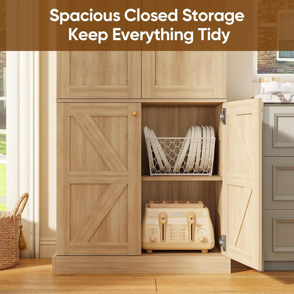 ivaniti 70.8" Tall Farmhouse Kitchen Pantry Cabinet with Glass Doors, Mo...